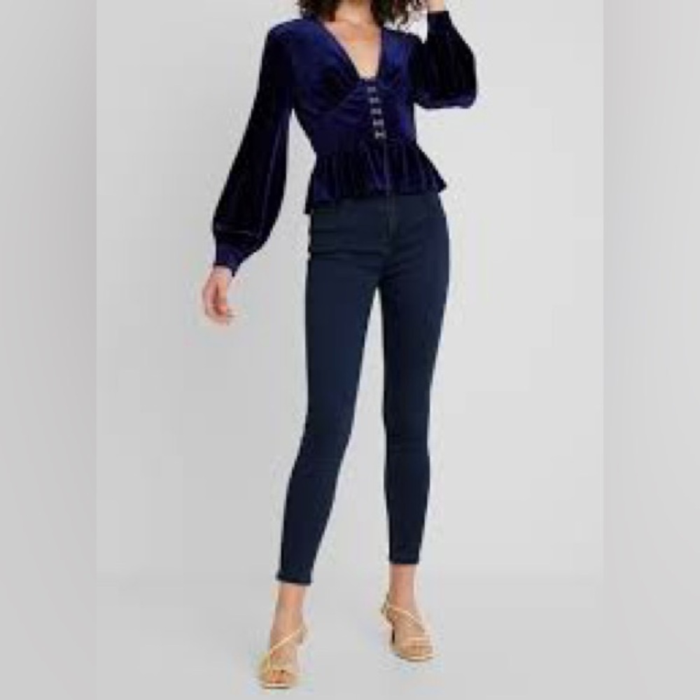 NWOT Missguided Crushed Velvet Corset Top In Dark Blue Women’s Plus Size 14 - Picture 5 of 15